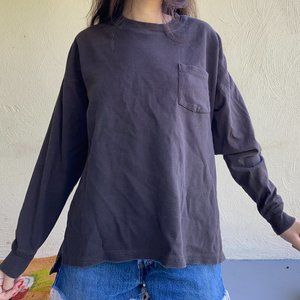 UO Davis Pieced Thermal Long Sleeve Pocket T-Shirt in dark grey